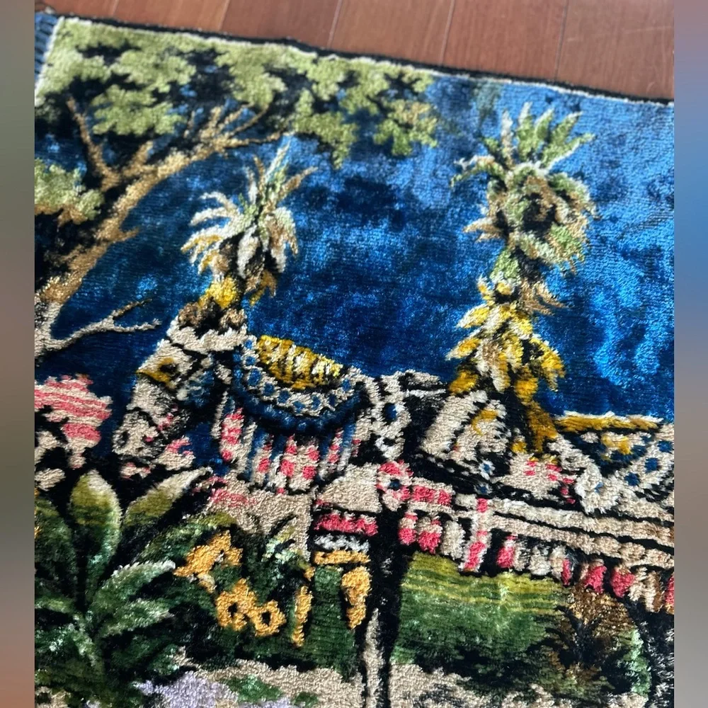 Velvet Wall Tapestry Vintage Sicilian Cart Wall Carpet Rug Colorful Italy
